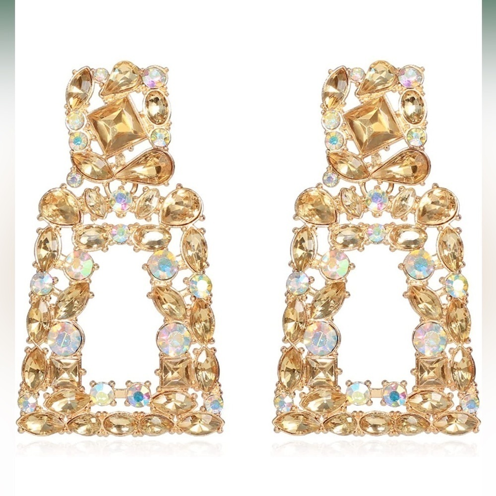 Rhinestone Rectangle Dangle Earrings